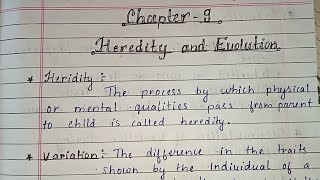 Heredity and evolution class 10 chapter 9 Biology notes ll NCERT book