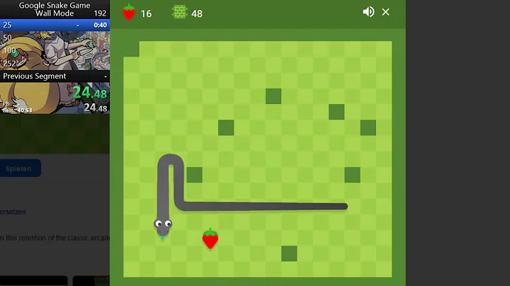 Google Snake Game - Wall Mode - 25 Apples in 39.067