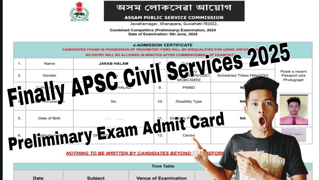 APSC CCE Prelims Exam Admit Card 2025, How to Download APSC CCE Prelims Exam Admit Card, APSC CCE