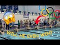 Retired olympian jacob pebley swims at a kids meet