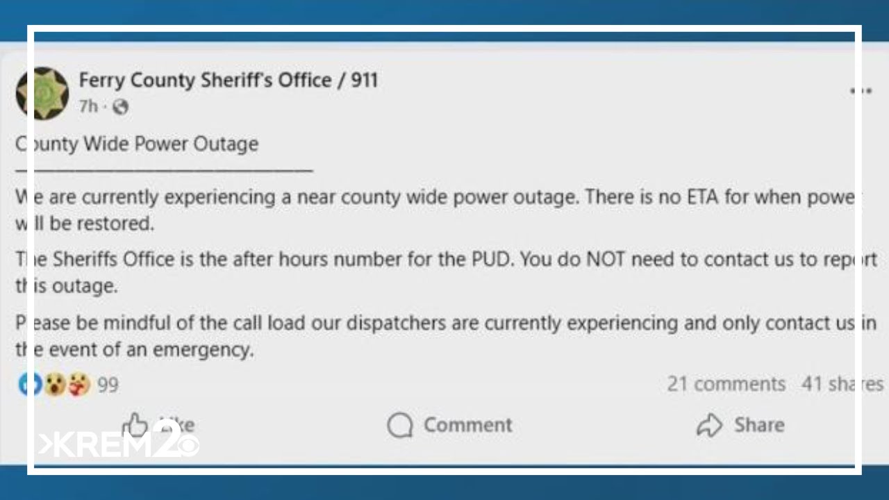 Majority of Ferry County experiencing power outage, no ETA for power restoration