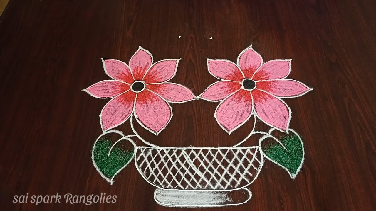 tamizh puthandu spl rangoli (6*2*2) dots | tamil new year spl kolam | flower pot rangoli