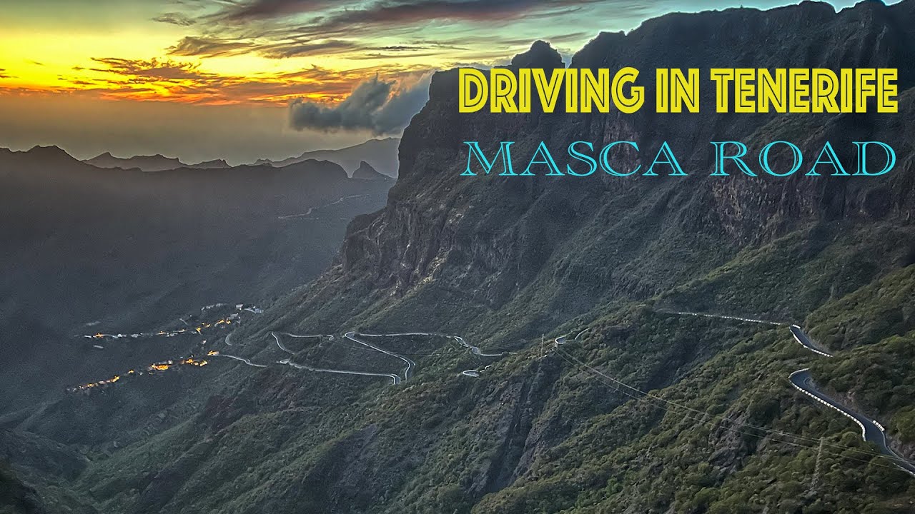 Driving in Tenerife: Masca road at sunset. 