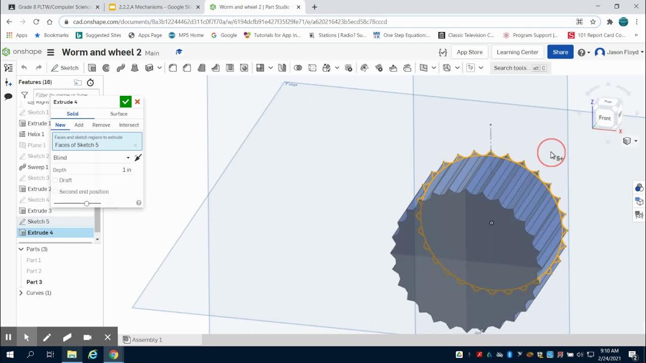 Worm & Wheel Creating the Wheel Gear Onshape PLTW YouTube