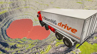 Heavy Car Jumps & falls In Giant Red Water Pit Leap Of Death -  BeamNG.Drive