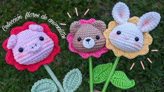Flor Osito y Flor Conejito tejida a crochet amigurumi -  Tutorial paso a paso