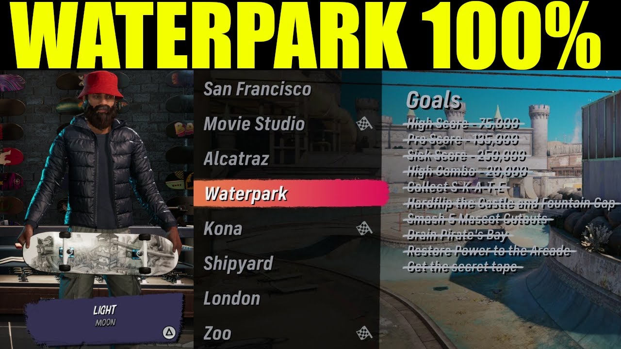 Tony Hawk Pro Skater 4 - Waterpark 100% park Goals walkthrough (Stat Points, Cash, Decks & Secrets)