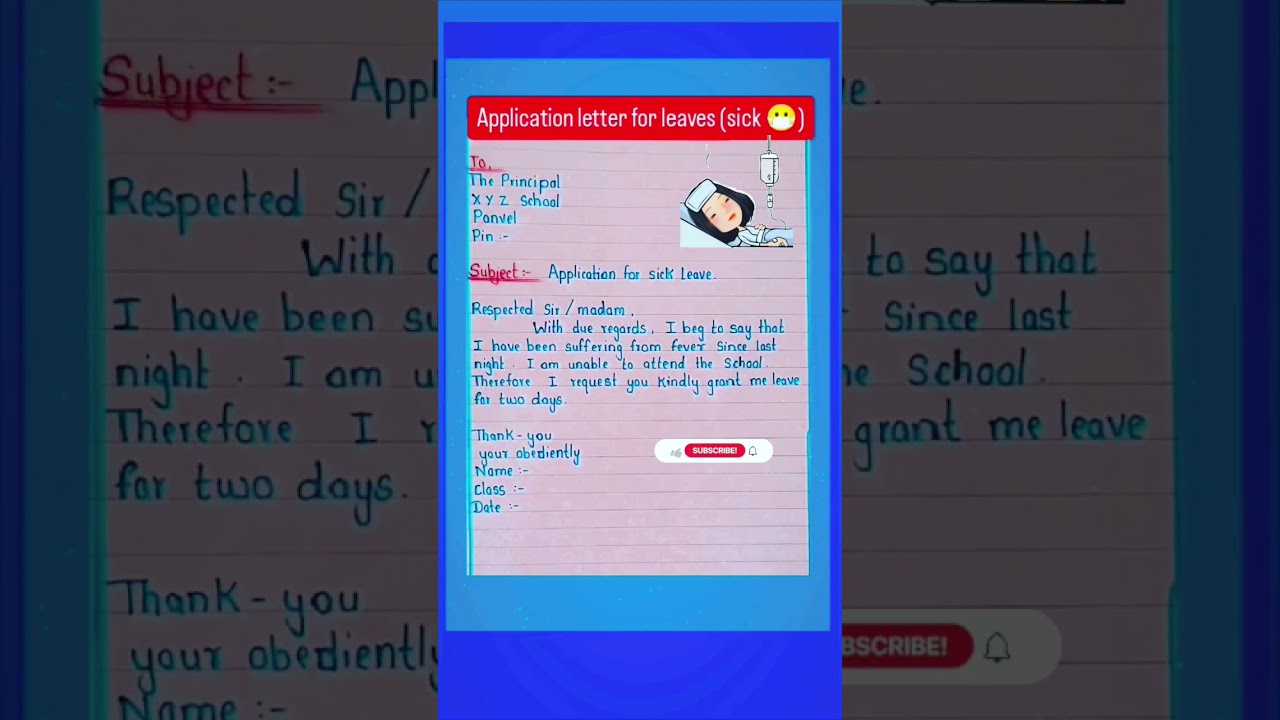 Application letter for leave two days (sick)