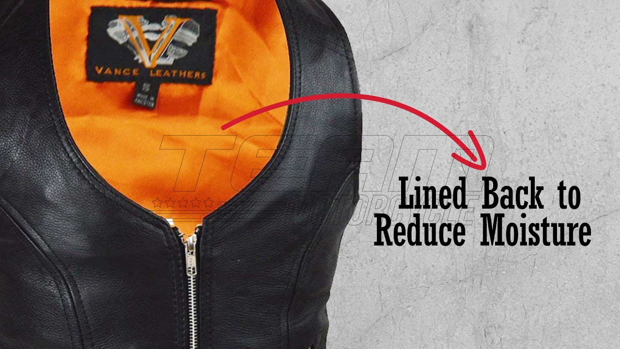 Vance VL1030 Womens Black Zip Pocket Lady Biker Leather Motorcycle Vest