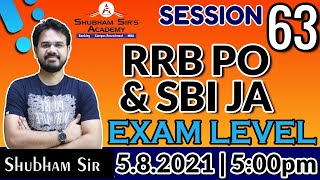 QA LIVE SESSION 63 || RRB PO PRE + SBI Clerk MAINS | Shubham Sir || 05.08.2021 #SSA #BANKING #SBI