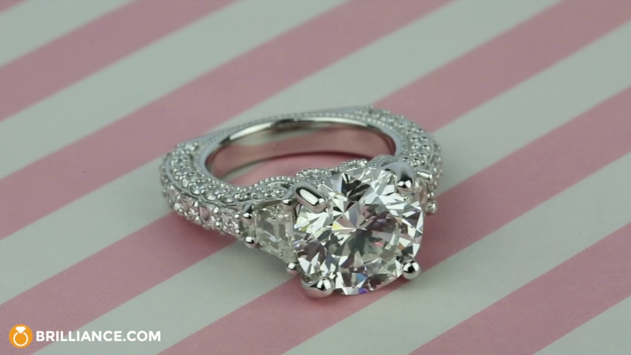 Trapezoid Diamond Engagement Ring with Milgrain Detail (4.50 ct.)