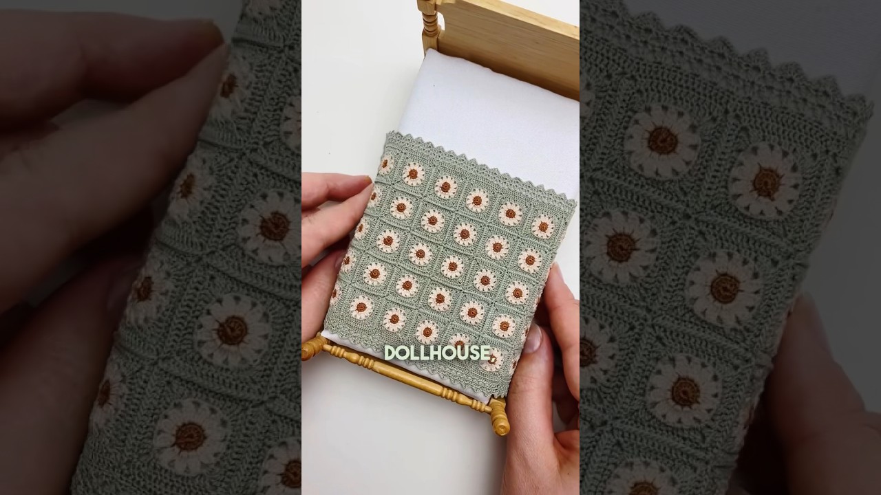 Tiny Crochet Skills: Daisy Square Blanket Tutorial  #crochet #grannysquare #dollhouseminiatures
