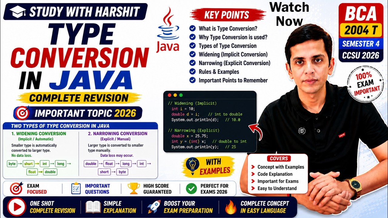 Type Conversion in Java | BCA 2004 T | Important Topic 2026 Object ...