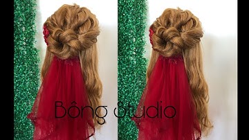 Hướng dẫn bới tóc cô dâu |tóc dể thương cho cô dâu đính hôn| Bông Studio
