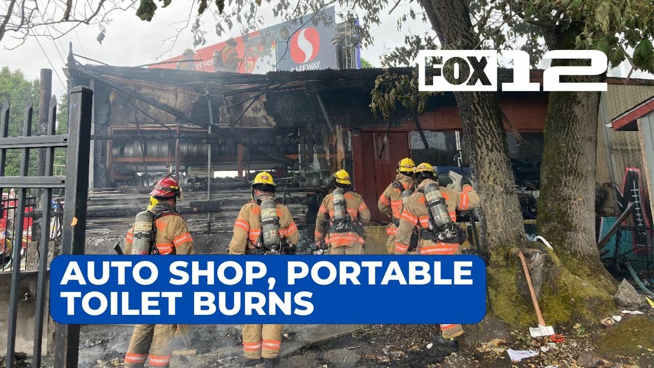 Fire damages auto shop, portable toilet in NE Portland - YouTube