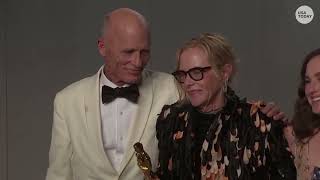 Oscar winners Michael B Jordan Amy Madigan Jessie Buckley show off trophies at Vanity Fair party