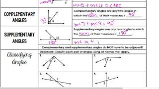 Angle Relationships Class Notes Part 1 (Math 2)