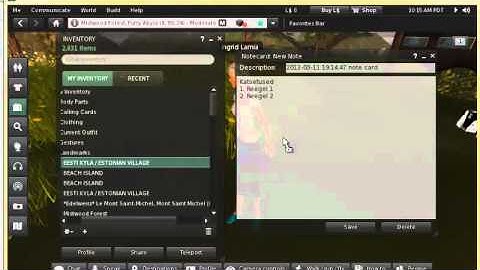 Second Life - notecard