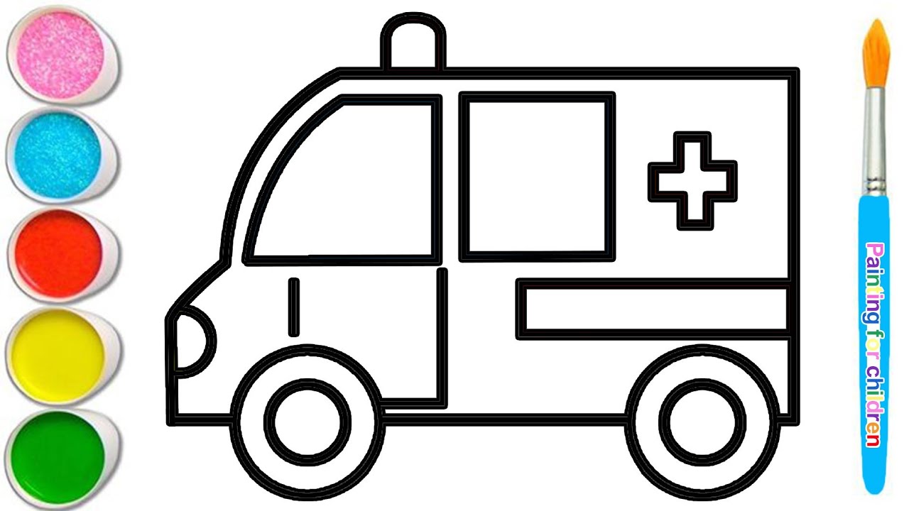 Ambulance car drawing for children Step by step drawing of an