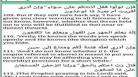 سورة الانبياء الايات من 109 الى 112