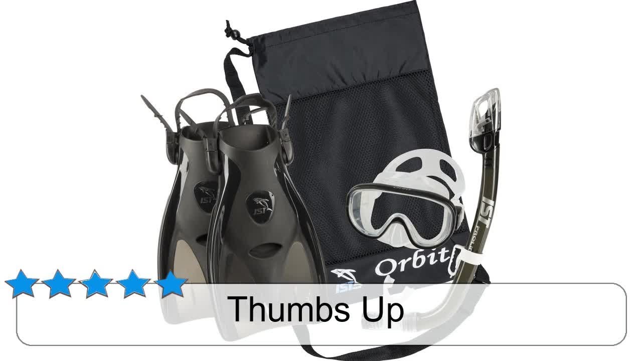 IST Orbit Snorkeling Gear Set Tempered Glass Mask, Dry Top Snorkel & Trek Fins for Compact Travel