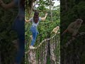 careful girl racing a monkey USA Jungle and mountain #american #pizza