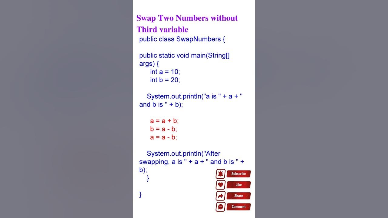 Swap two numbers without using third variable #coding #java #shorts # ...