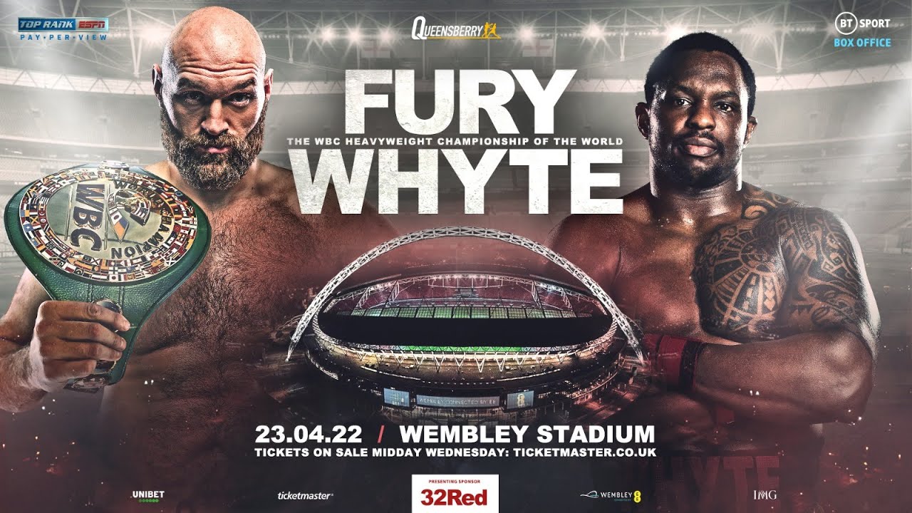 TYSON FURY v DILLIAN WHYTE APRIL 23RD WEMBLEY STADIUM TICKETS ON SALE WEDNESDAY 2ND MARCH 12PM