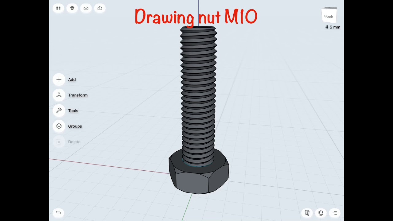 เขียนแบบน็อตหัวเหลี่ยม M10. Ipad2018 shapr3D