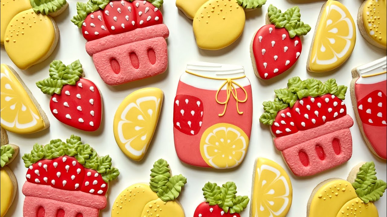 STRAWBERRY LEMONADE COOKIES | Satisfying Cookie Decorating with Royal Icing