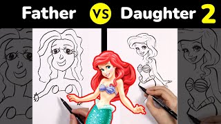 DAD vs DAUGHTER (2) Draw Off | Draw The Little Mermaid #artshorts #shorts #drawing #dadvsdaughter screenshot 2