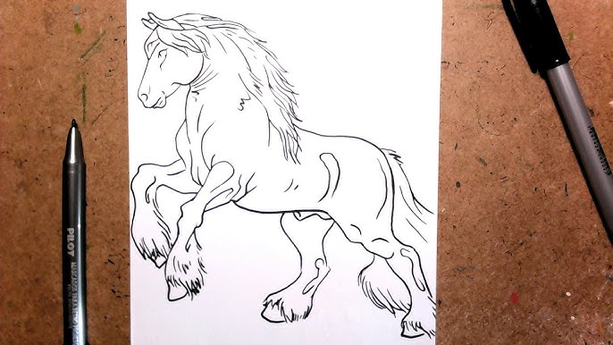 Como Desenhar Da Natureza O Desenho De Cavalo Em Pé Criação Passo a Passo  De Desenho De Lápis Página Educativa Para Artistas Ilustração do Vetor -  Ilustração de cavalo, preto: 166402861