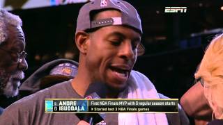 Andre Iguodala Receives 2015 Finals Bill Russel MVP Trophy
