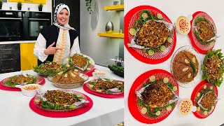 العزومة مع الشيف فاطمة أبو حاتي | طريقة عمل سمك بلطي سنجاري - أرز صيادية - سلطة خضراء