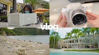 holiday vlog ☀️ my portable desk setup, new camera, pico de loro beach trip, family staycation