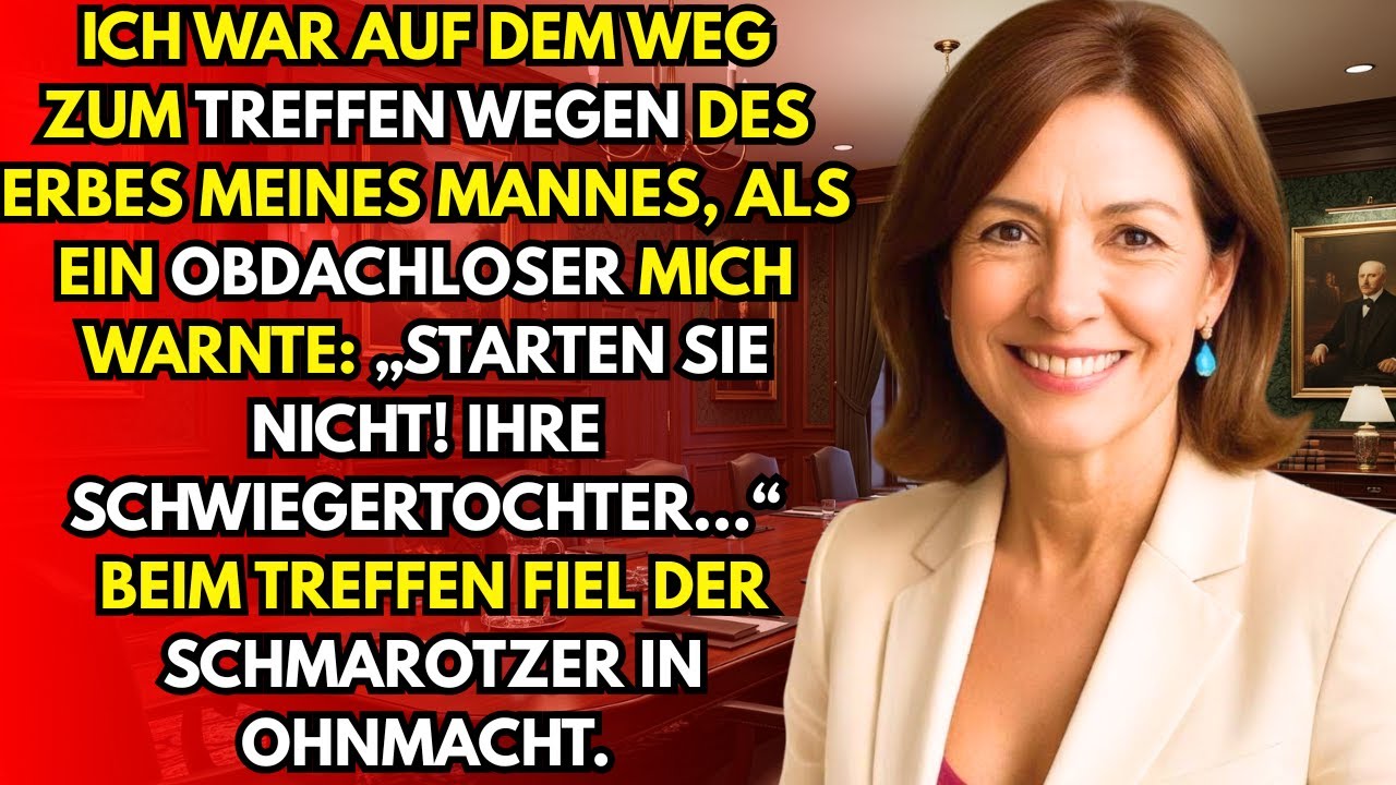 Ich war auf dem Weg zum Anwaltstermin wegen des Erbes meines Mannes, als ein obdachloser Fremder auf mich zustürzte und rief: „Gnädige Frau, starten Sie das Auto nicht – Ihre Schwiegertochter...