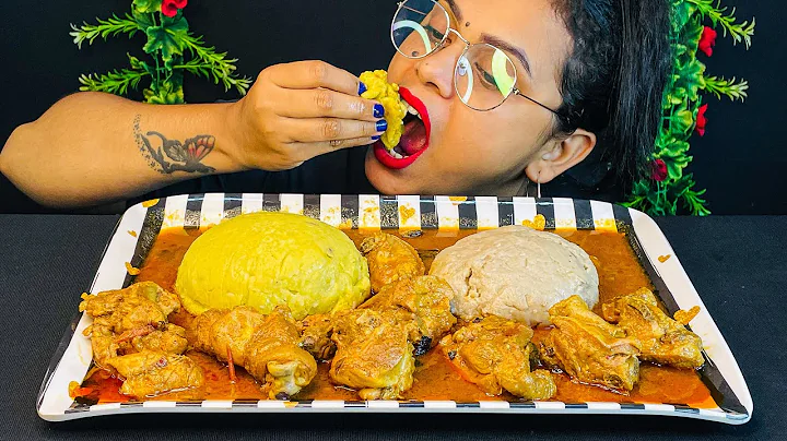 EATING NIGERIAN DISH FUFU 🔥 WITH SPICY CHICKEN CURRY | EATING SPICY CHICKEN CURRY | BIG BITES