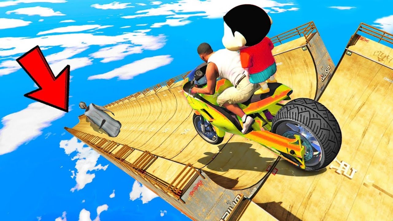 FRANKLIN AND SHINCHAN TRIED THE LONGEST IRON TUNNEL BIKE PARKOUR CHALLENGE GTA 5