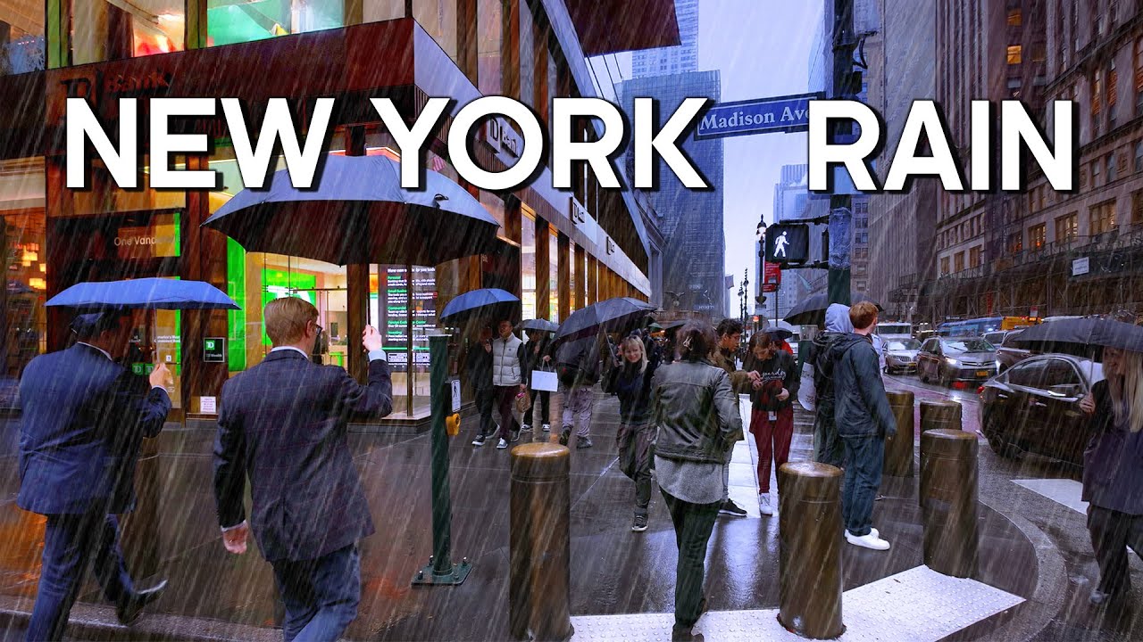 New York, Amerika Serikat | Tur Jalan Saat Hujan 4K | 24 Nov 2024