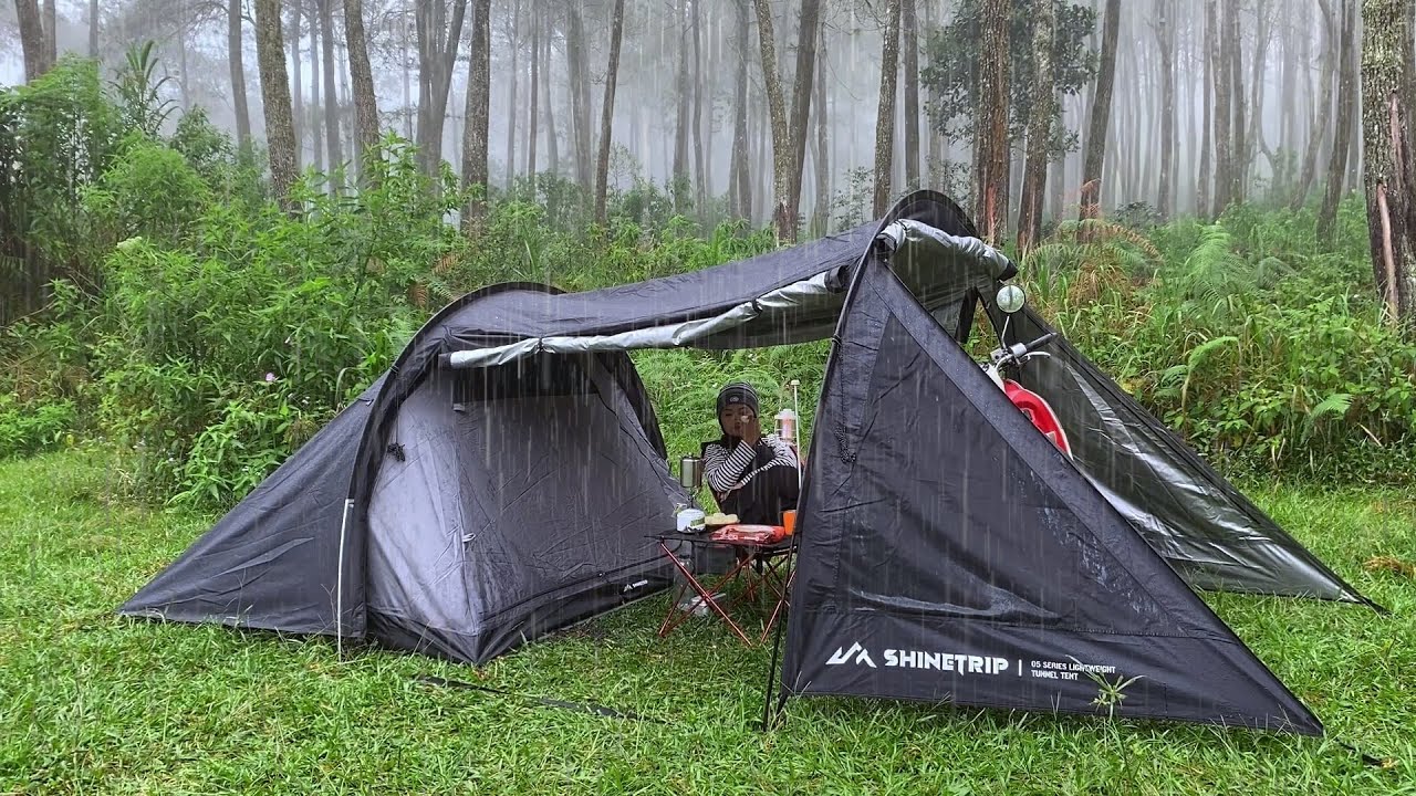 CAMPING RAIN IN THE FOREST WITH A BIG COZY TENT‼️RELAXING RAIN 🌧