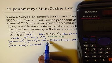 Cosine Law Application Time Plane Flies North to Return Aircraft Carrier