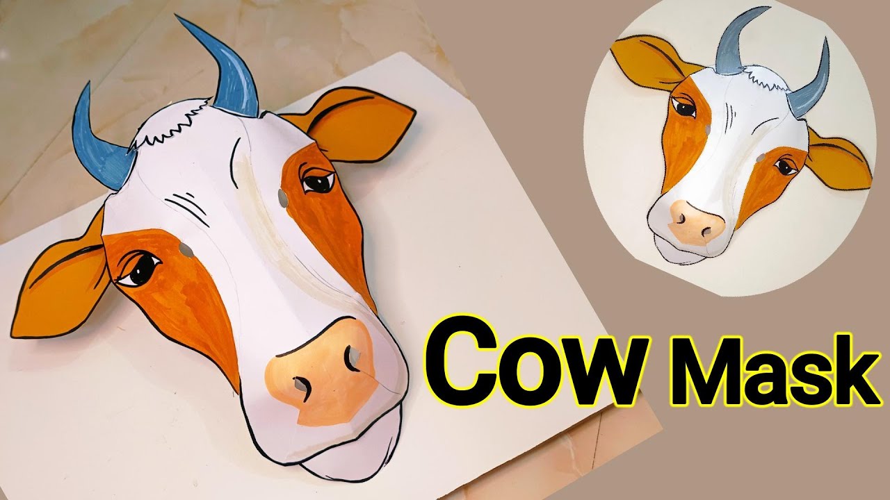 How to make cow mask | cow mask craft | animal Mask making with paper 