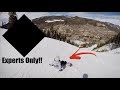 Beginner snowboarder rides his first black diamond
