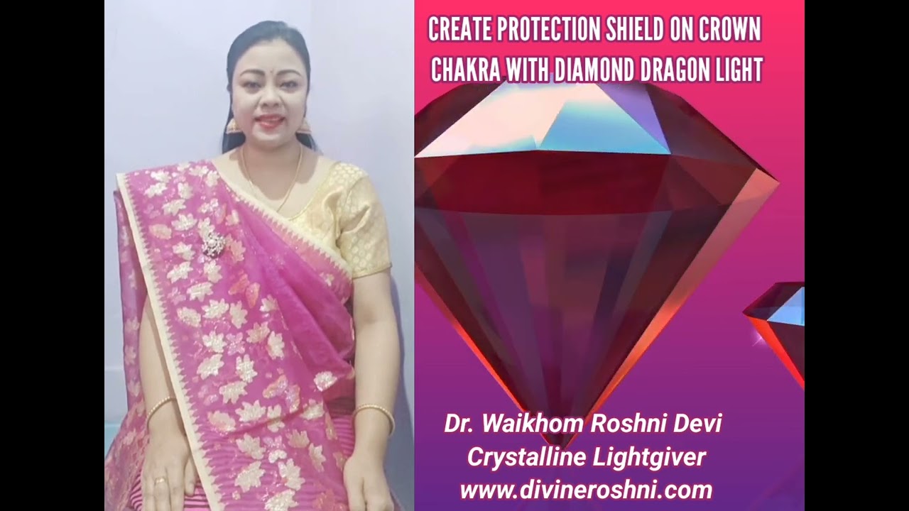 Create protection shield on crown chakra with diamond dragon light