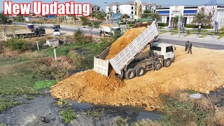 New Updating! Filling up land huge, Bulldozer KOMATSU D31P Working, Dump Truck 25 Ton Unloading