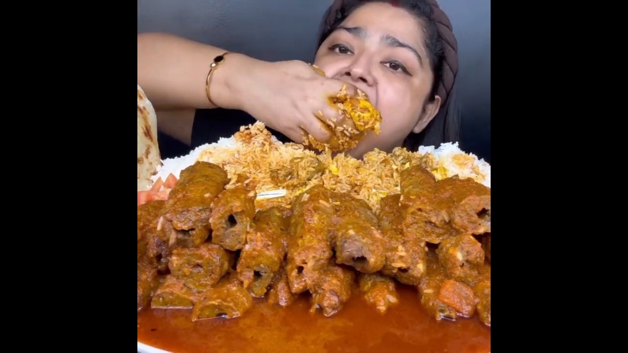 ASMR: EATING SPICY MUTTON SEEKH KABAB🔥BASMATI RICE|| 