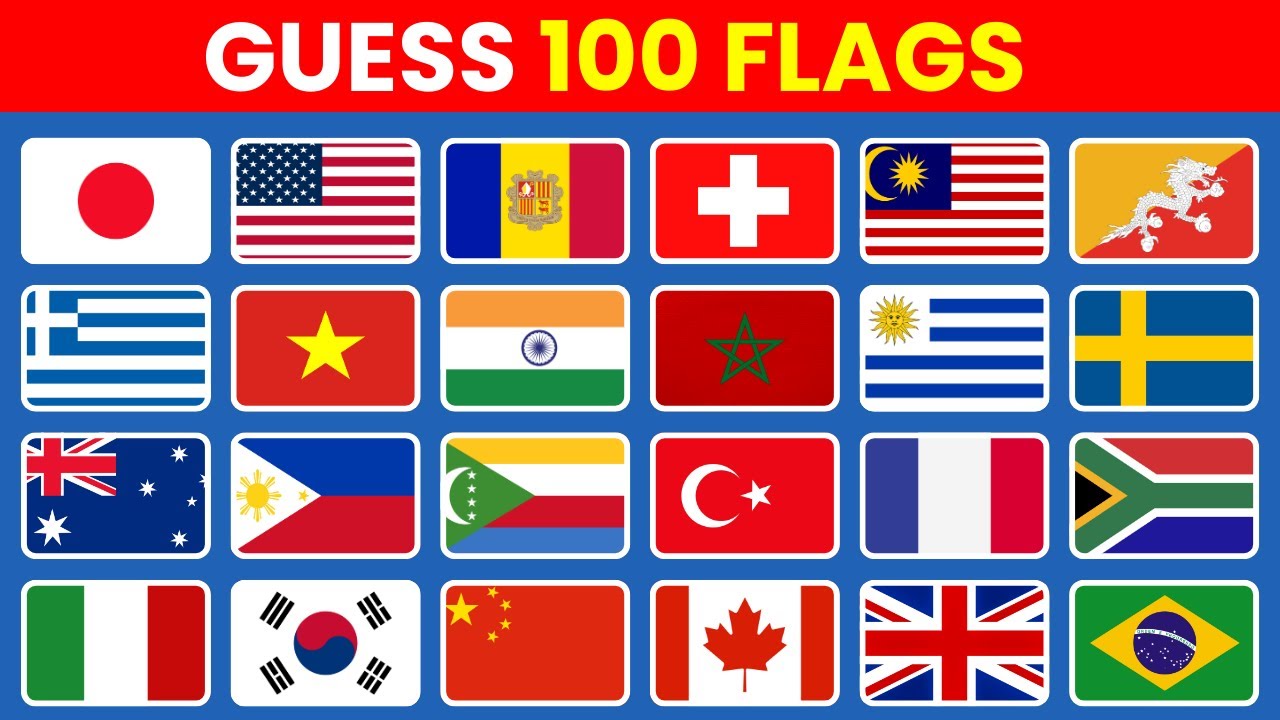 Guess The Country By The Flag Quiz 🚩 | Can You Guess 100 Flags? - YouTube