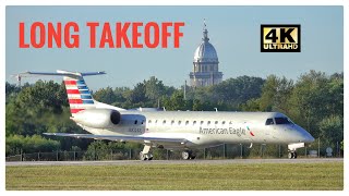 American Eagle Airlines ERJ-140 Long Heavy Takeoff Illinois State Capital