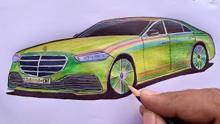 How To Draw Mercedes-Benz S-Class || Car Drawing #mercedesbenz #art #drawing