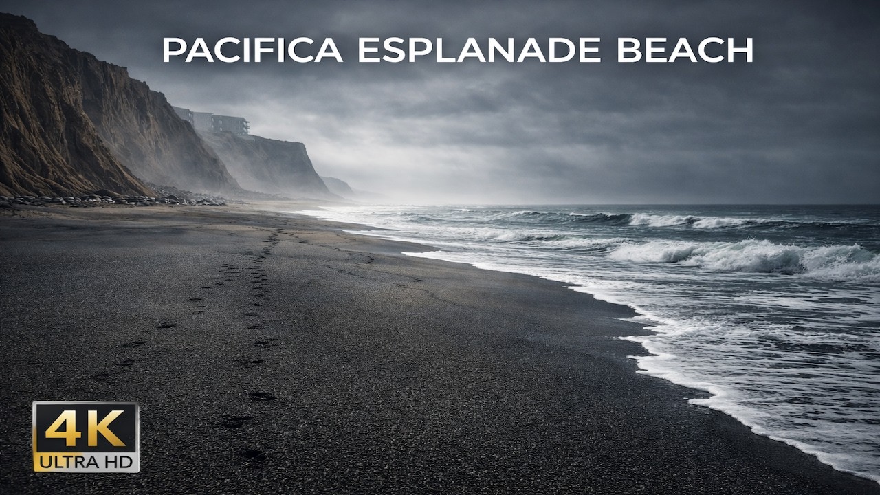 4K Moody Beach Walk: Pacifica Esplanade Beach | Relaxing Ocean Sounds